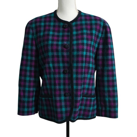 Pendleton Vintage Wool Blazer Womens Size 16 Blue Purple Button Up Jacket - Picture 1 of 12